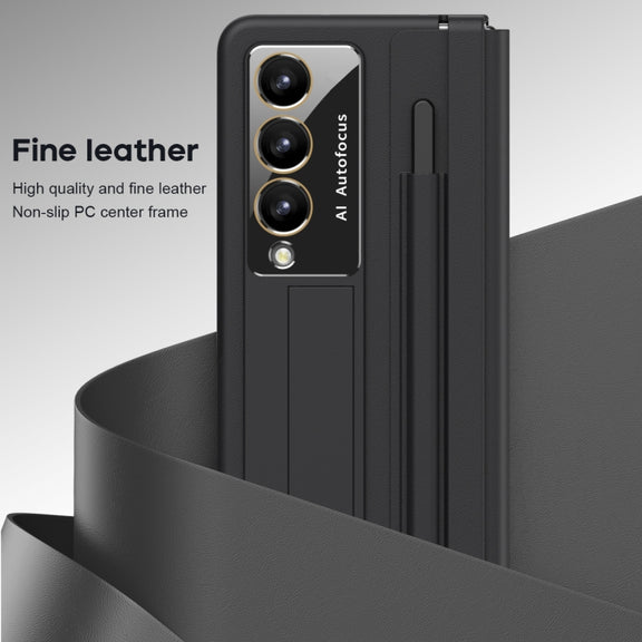For Samsung Galaxy Z Fold4 PU + PC Full Coverage Phone Case with Pen/Pen Slots(Black)