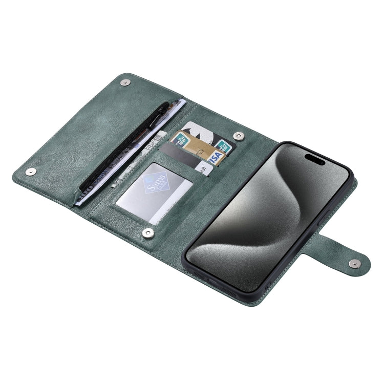 For iPhone 15 Pro Max ViLi GV Series MagSafe Magnetic Zipper Leather Phone Case(Green) - free shipping - PMC Jewellery - Order now!