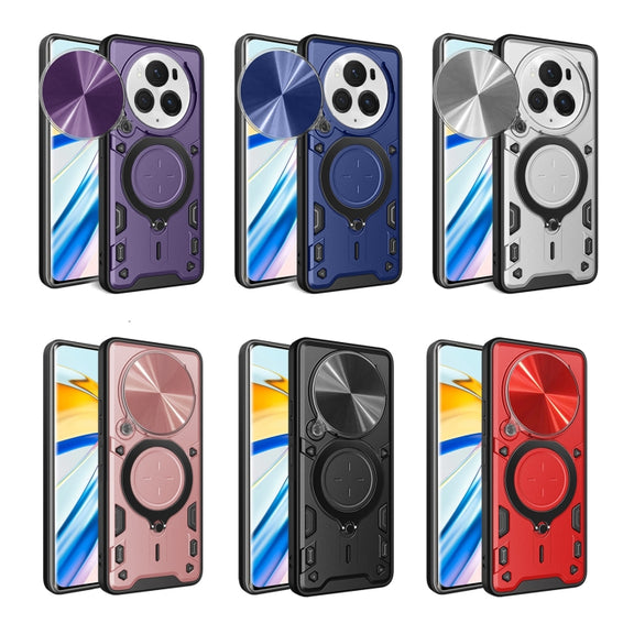 For Honor Magic6 Pro 5G CD Texture Sliding Camshield Magnetic Holder Phone Case(Blue)