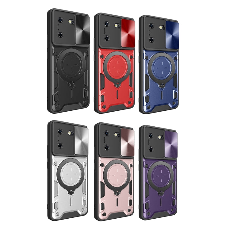 For Tecno Pova 5 CD Texture Sliding Camshield Magnetic Holder Phone Case(Purple) - Tecno Cases by PMC TechLife | Online Shopping South Africa | PMC TechLife | Buy Now Pay Later Mobicred