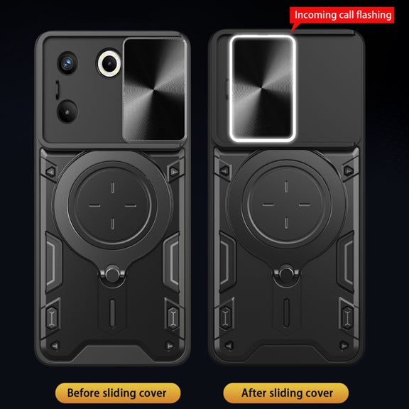 For Tecno Camon 20 Pro 5G CD Texture Sliding Camshield Magnetic Holder Phone Case(Black)