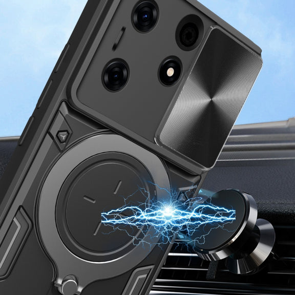 For Tecno Spark 10 Pro 4G CD Texture Sliding Camshield Magnetic Holder Phone Case(Black)