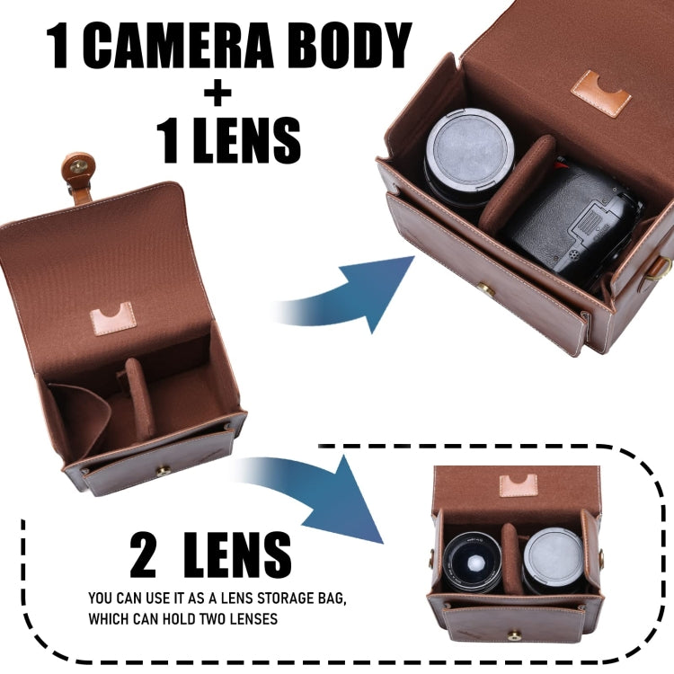 Cwatcun D80 Retro Leather Camera Shoulder Bag, Size:25.5 x 18.5 x 12.5cm Faux Leather Medium(Brown) - free shipping - PMC TechLife - Order now!