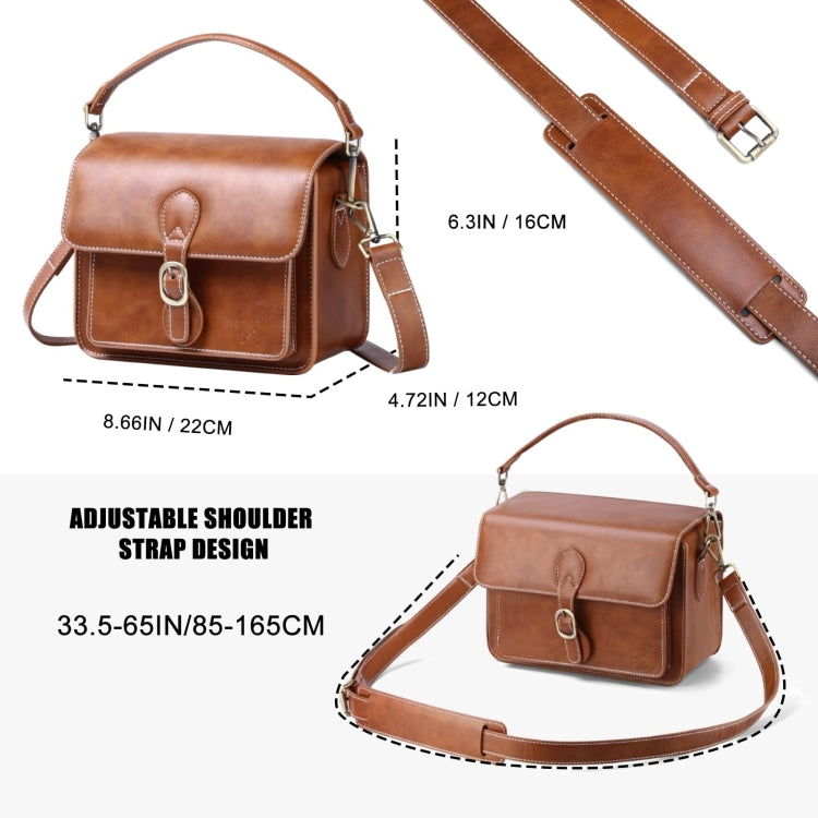 Cwatcun D80 Retro Leather Camera Shoulder Bag, Size:25.5 x 18.5 x 12.5cm Faux Leather Medium(Brown) - free shipping - PMC TechLife - Order now!