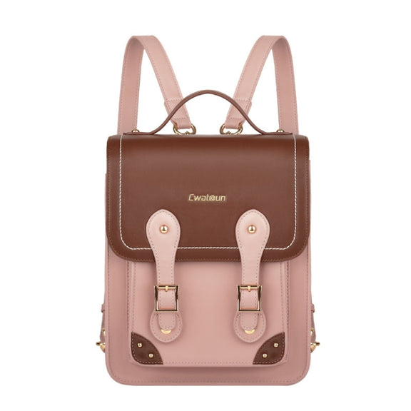 Cwatcun D81 Retro Camera Crossbody Bag Vintage PU Leather Water-resistant Camera Handbag(Brown Pink)