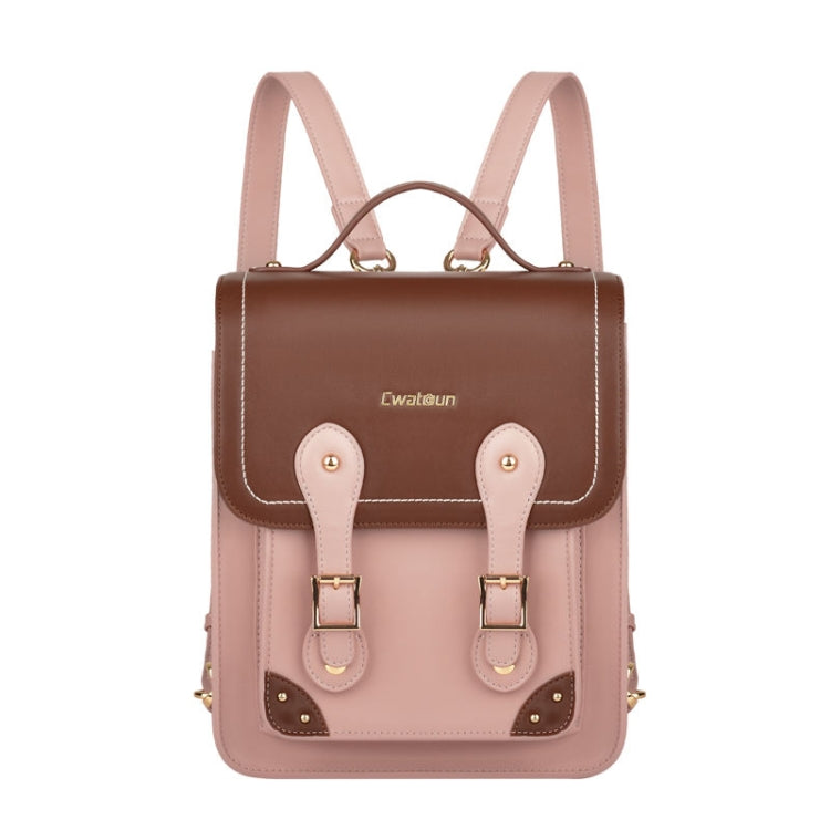 Cwatcun D81 Retro Camera Crossbody Bag Vintage PU Leather Water-resistant Camera Handbag(Brown Pink)