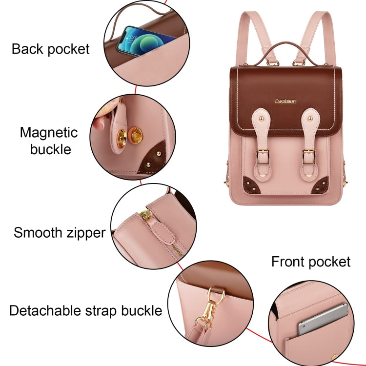 Cwatcun D81 Retro Camera Crossbody Bag Vintage PU Leather Water-resistant Camera Handbag(Brown Pink)
