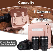 Cwatcun D81 Retro Camera Crossbody Bag Vintage PU Leather Water-resistant Camera Handbag(Brown Pink)