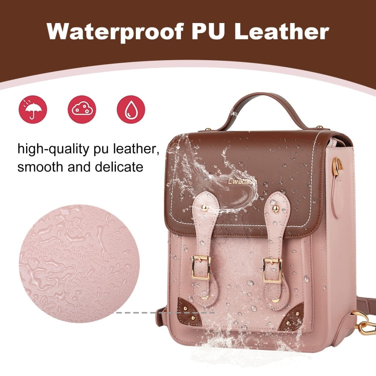 Cwatcun D81 Retro Camera Crossbody Bag Vintage PU Leather Water-resistant Camera Handbag(Brown Pink)