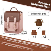 Cwatcun D81 Retro Camera Crossbody Bag Vintage PU Leather Water-resistant Camera Handbag(Brown Pink)