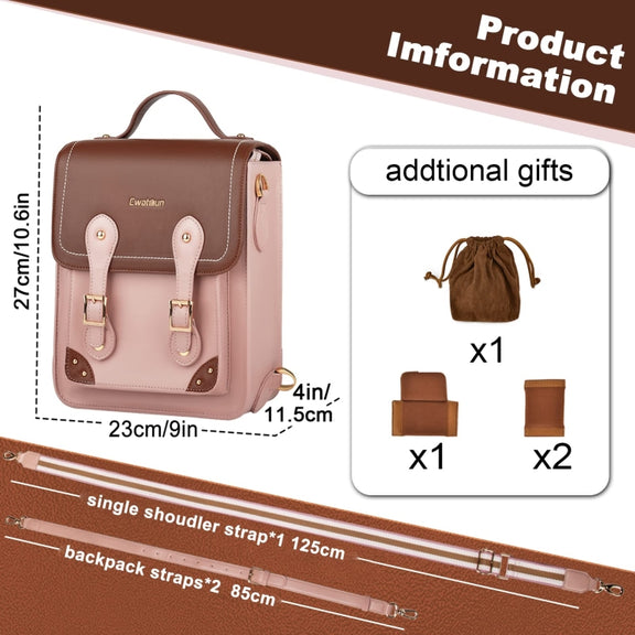 Cwatcun D81 Retro Camera Crossbody Bag Vintage PU Leather Water-resistant Camera Handbag(Brown Pink)