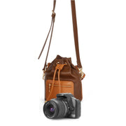 Cwatcun D82 Bundle Drawstring Lens Bag PU Crossbody Camera Bag(Coffee)