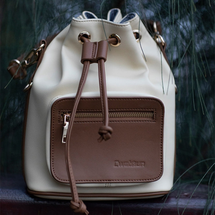 Cwatcun D82 Bundle Drawstring Lens Bag PU Crossbody Camera Bag(Coffee)