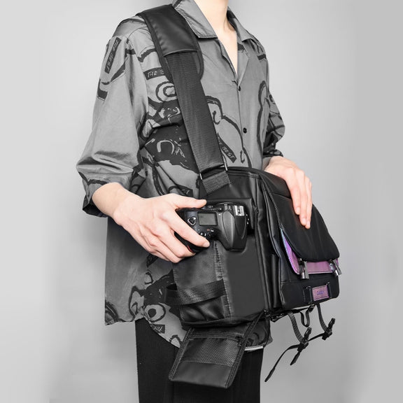 Cwatcun D85 Camera Bag Side Quick Access Camera Messenger Case Water-resistant Bag, Size:36.5 x 17 x 26cm Large(Black)