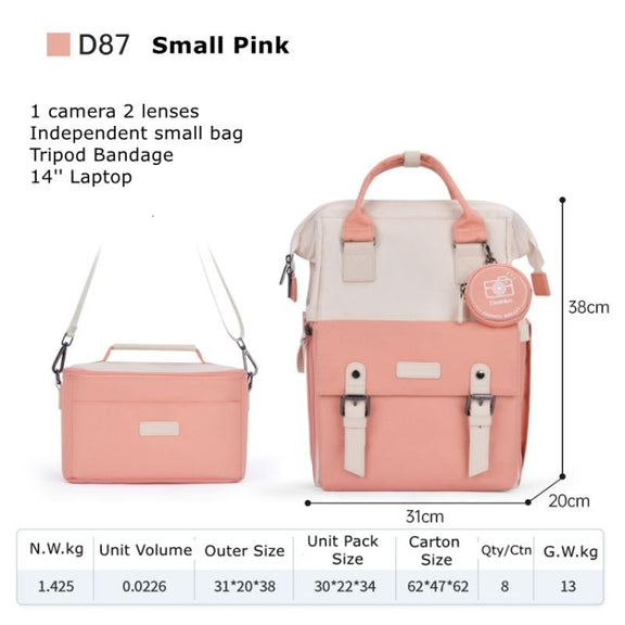 Cwatcun D87 Color Matching Camera Backpack Large Capacity Photography Bag, Size:38 x 31 x 20cm Small(Pink)