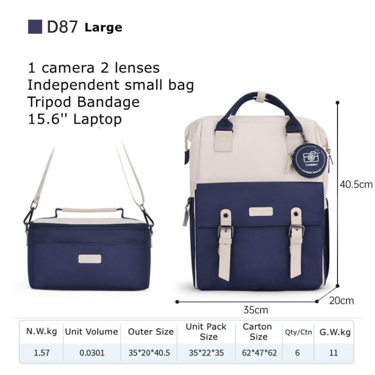 Cwatcun D87 Color Matching Camera Backpack Large Capacity Photography Bag, Size:40.5 x 35 x 20cm Large(Blue)