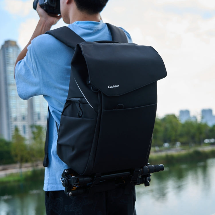 Cwatcun D89 Camera Backpack Water-resistant Leather Film 15.6 Laptop Sleeve Bag, Size:43.5 x 33 x 22.5cm(Black)