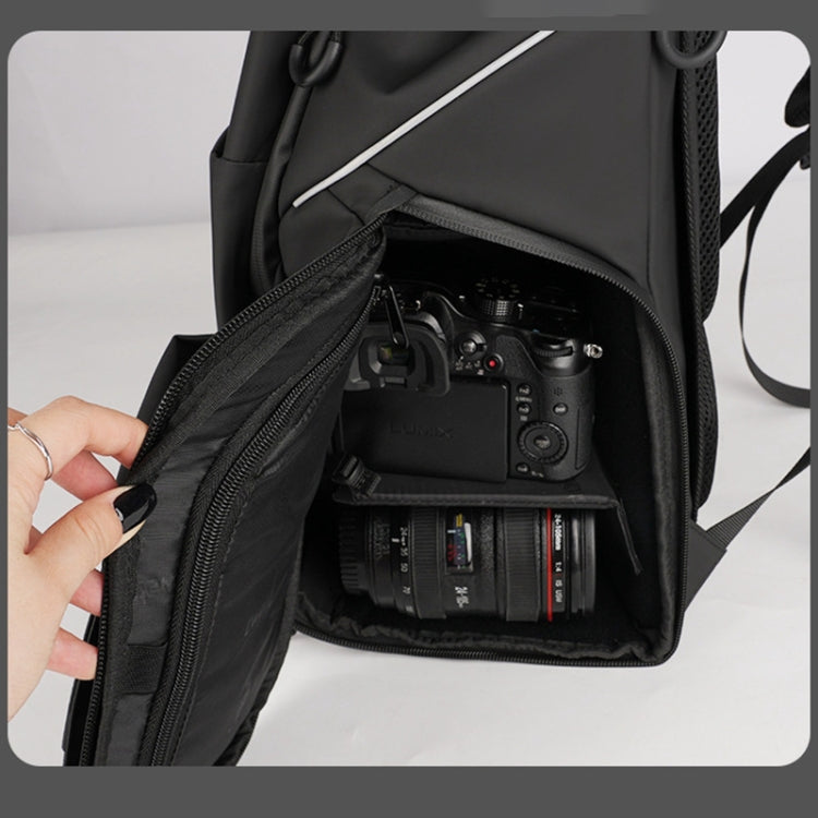 Cwatcun D89 Camera Backpack Water-resistant Leather Film 15.6 Laptop Sleeve Bag, Size:43.5 x 33 x 22.5cm(Black)