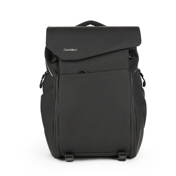 Cwatcun D89 Camera Backpack Water-resistant Leather Film 15.6 Laptop Sleeve Bag, Size:43.5 x 33 x 22.5cm(Black)