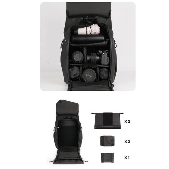 Cwatcun D89 Camera Backpack Water-resistant Leather Film 15.6 Laptop Sleeve Bag, Size:43.5 x 33 x 22.5cm(Black)