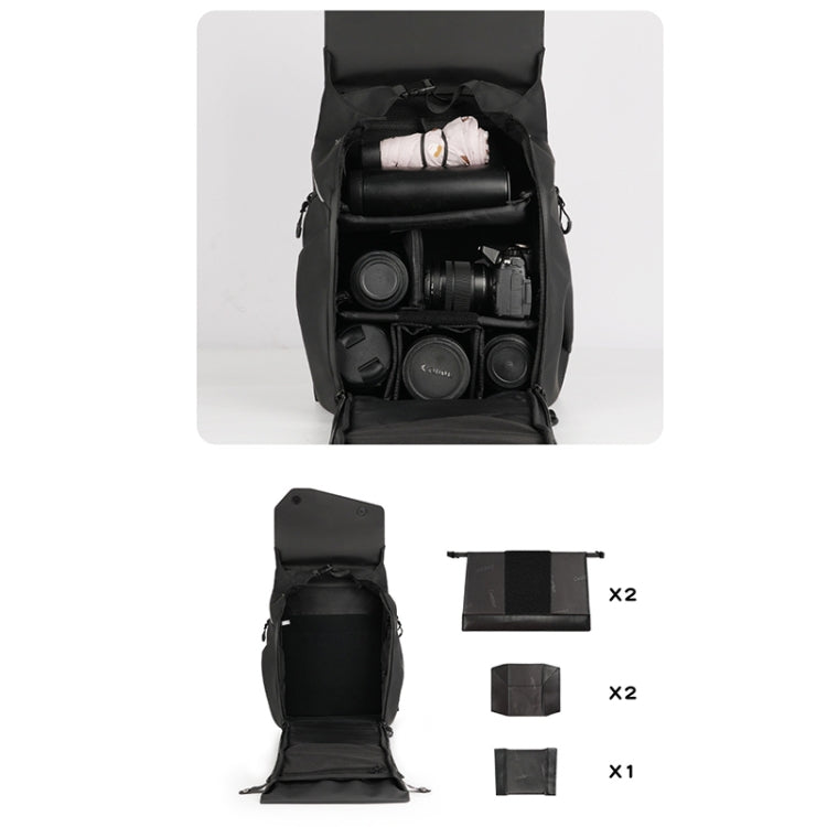 Cwatcun D89 Camera Backpack Water-resistant Leather Film 15.6 Laptop Sleeve Bag, Size:43.5 x 33 x 22.5cm(Black)