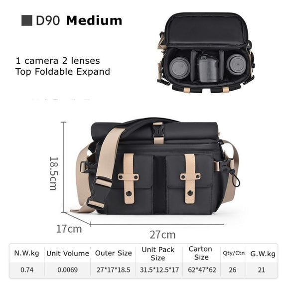 Cwatcun D90 Contrast Color Single Shoulder Camera Bag Outdoor Camera Bag Professional Crossbody Handbag, Size:27 x 17 x 18.5cm Medium(Black)