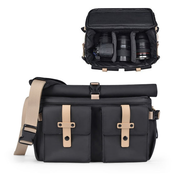 Cwatcun D90 Contrast Color Single Shoulder Camera Bag Outdoor Camera Bag Professional Crossbody Handbag, Size:30.5 x 19 x 20cm Large(Black)