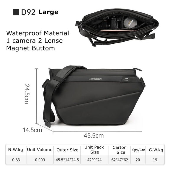 Cwatcun D92 Outdoor Camera Bag Professional Crossbody Sling Bag, Size:45.5 x 24.5 x 14 .5cm Large(Black)