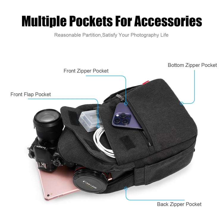 Cwatcun D93 Camera Bag Canvas Shoulder Bag, Size:19.5 x 13.5 x 25cm Black - free shipping - PMC TechLife - Order now!