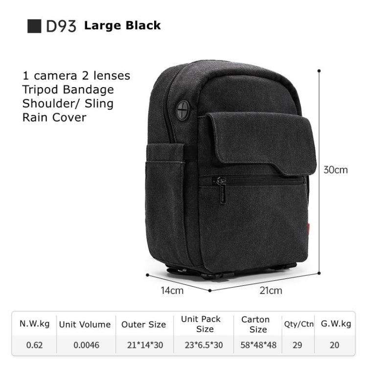 Cwatcun D93 Camera Bag Canvas Shoulder Bag, Size:21 x 14 x 30cm Black - Strap Satchel by Cwatcun | Online Shopping South Africa | PMC TechLife | Buy Now Pay Later Mobicred