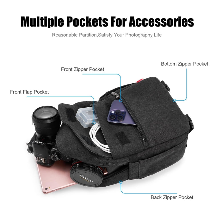 Cwatcun D93 Camera Bag Canvas Shoulder Bag, Size:21 x 14 x 30cm Black - Strap Satchel by Cwatcun | Online Shopping South Africa | PMC TechLife | Buy Now Pay Later Mobicred