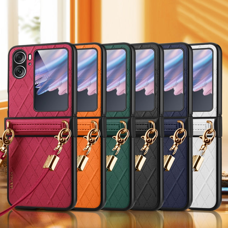 For OPPO Find N2 Flip SULADA Elegant Rhombic Texture Folding Phone Case with Lanyard(White) - OPPO Cases by SULADA | Online Shopping South Africa | PMC TechLife | Buy Now Pay Later Mobicred