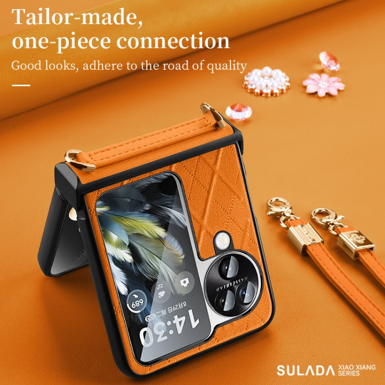 For OPPO Find N3 Flip SULADA Elegant Rhombic Texture Folding Phone Case with Lanyard(White) - free shipping - PMC TechLife - Order now!