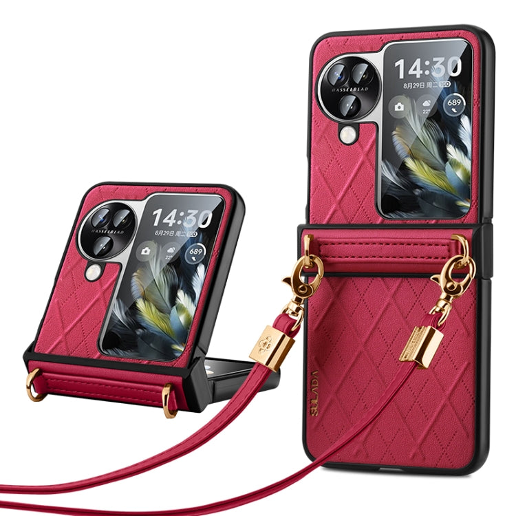 For OPPO Find N3 Flip SULADA Elegant Rhombic Texture Folding Phone Case with Lanyard(Red) - free shipping - PMC TechLife - Order now!