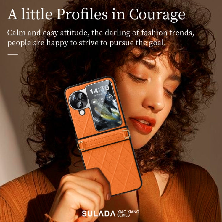 For OPPO Find N3 Flip SULADA Elegant Rhombic Texture Folding Phone Case with Lanyard(Red) - free shipping - PMC TechLife - Order now!