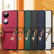 For Huawei P50 Pocket SULADA Elegant Rhombic Texture Folding Phone Case with Lanyard(White)