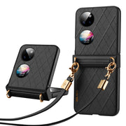 For Huawei P50 Pocket SULADA Elegant Rhombic Texture Folding Phone Case with Lanyard(Black)