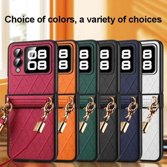 For Huawei nova Flip SULADA Elegant Rhombic Texture Folding Phone Case with Lanyard(Orange)