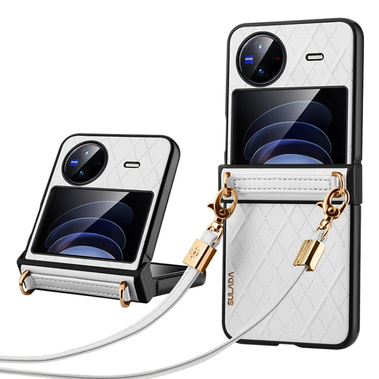 For vivo X Flip SULADA Elegant Rhombic Texture Folding Phone Case with Lanyard(White) - free shipping - PMC TechLife - Order now!