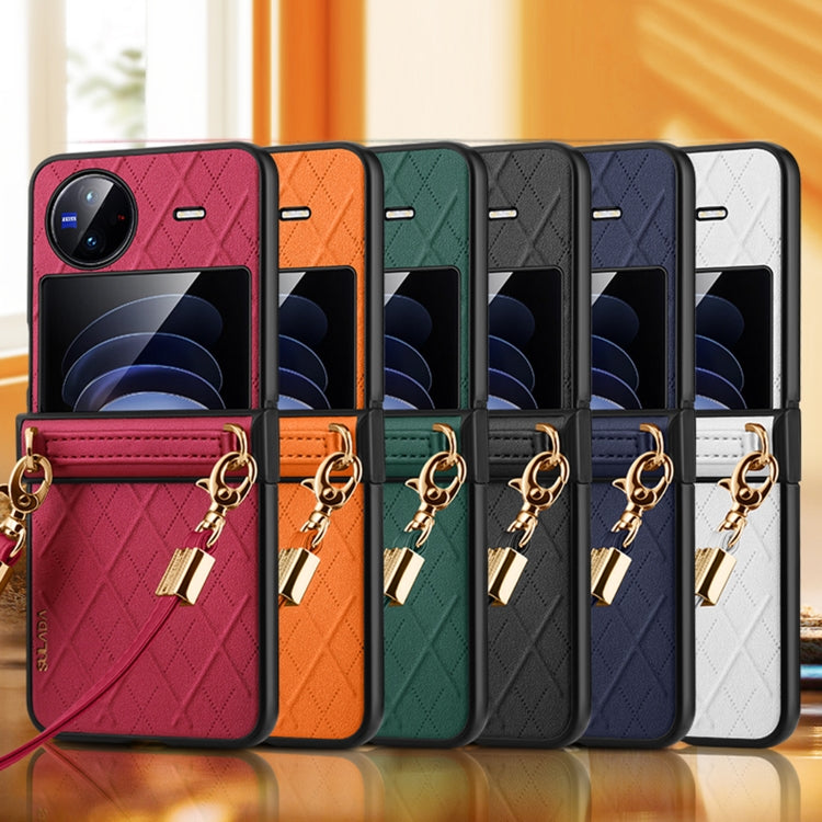 For vivo X Flip SULADA Elegant Rhombic Texture Folding Phone Case with Lanyard(Orange)