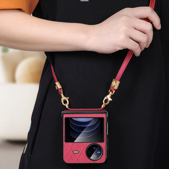 For vivo X Flip SULADA Elegant Rhombic Texture Folding Phone Case with Lanyard(Orange)
