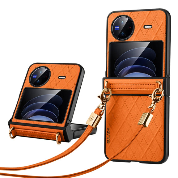 For vivo X Flip SULADA Elegant Rhombic Texture Folding Phone Case with Lanyard(Orange)