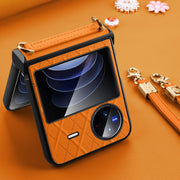 For vivo X Flip SULADA Elegant Rhombic Texture Folding Phone Case with Lanyard(Orange)