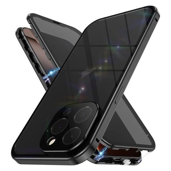 For iPhone 16 Pro Anti-peeping Magnetic Double-sided Tempered Glass Phone Case(Black)