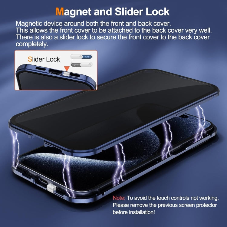 For iPhone 16 Pro Max Anti-peeping Magnetic Double-sided Tempered Glass Phone Case(Gold)