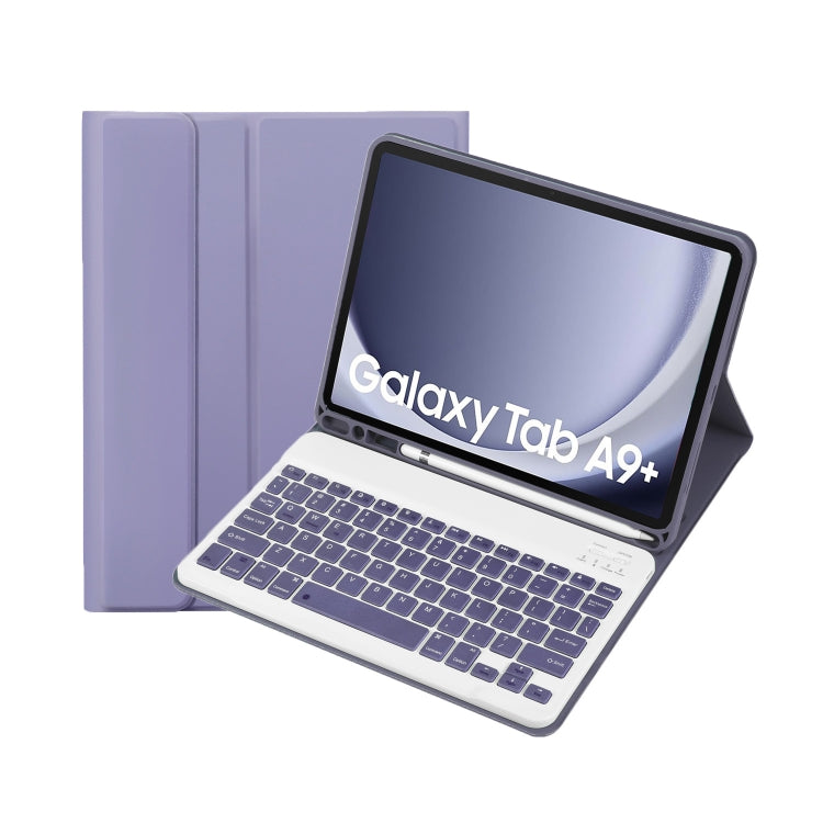 For Samsung Galaxy Tab A9+ X210/X215/X215 A09B Candy Color TPU Bluetooth Keyboard Leather Tablet Case with Pen Holder(Purple) - Samsung Keyboard by PMC TechLife | Online Shopping South Africa | PMC TechLife