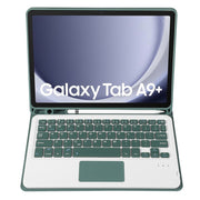 For Samsung Galaxy Tab A9+ X210/X215/X215 A09B-A Candy Color TPU Touch Bluetooth Keyboard Leather Tablet Case with Pen Holder(Dark Green)