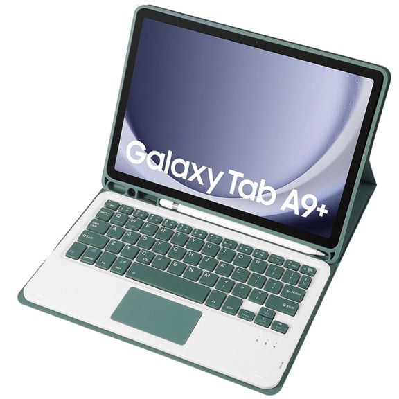 For Samsung Galaxy Tab A9+ X210/X215/X215 A09B-A Candy Color TPU Touch Bluetooth Keyboard Leather Tablet Case with Pen Holder(Dark Green)
