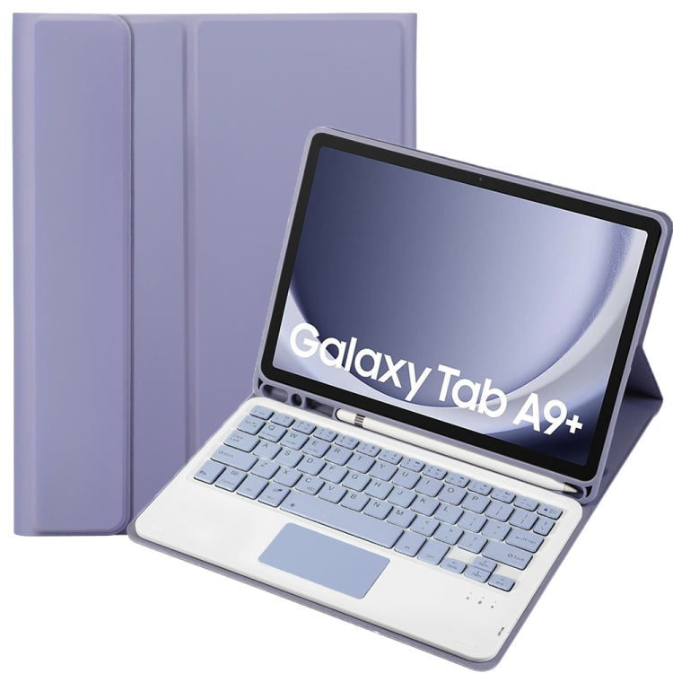 For Samsung Galaxy Tab A9+ X210/X215/X215 A09B-A Candy Color TPU Touch Bluetooth Keyboard Leather Tablet Case with Pen Holder(Purple) - Samsung Keyboard by PMC TechLife | Online Shopping South Africa | PMC TechLife