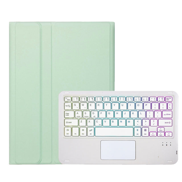 For Samsung Galaxy Tab A9+ X210/X215/X215 A09B-AS Candy Color Touch Backlight Bluetooth Keyboard Leather Tablet Case with Pen Holder(Light Green)